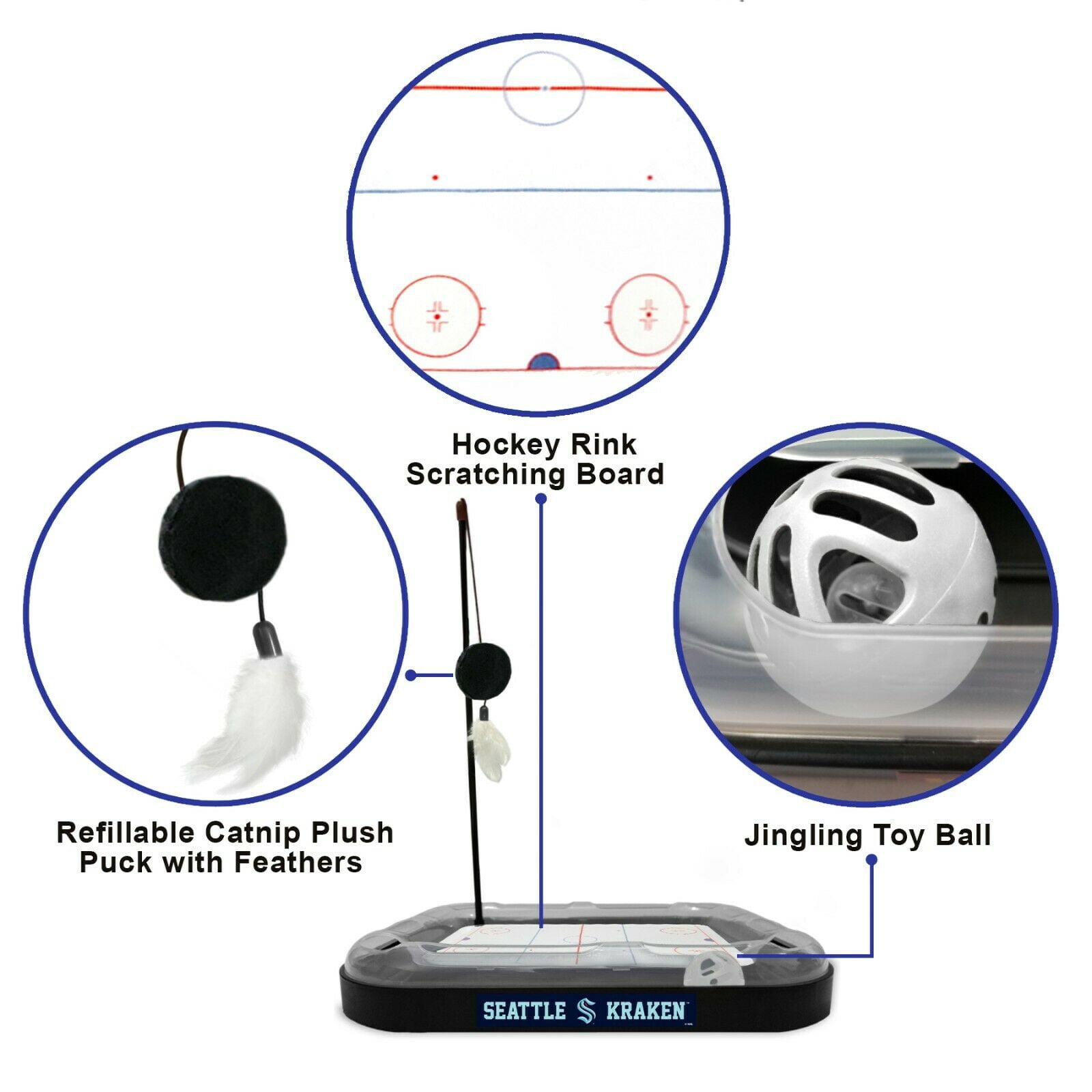 NHL Seattle Kraken CAT Scratcher Toy with Catnip Plush & Feather Cat Toy 5-in-1 Kitty Toy