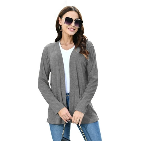 Mengpipi Womens Open Front Cardigans Casual Long Sleeve Classic Knit Sweater Outerwear with Pockets S-XXL
