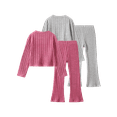 thumbnail image 3 of Fdqin Fall Outfits for Girls 4 piece Knit Ribbed Long Sleeve T-Shirts Tops and Pants Autumn and Winter Set Pink Grey 4-5 Years, 3 of 7