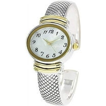 Geneva Women's Elegant Snakeskin Style Metal Bangle Cuff Fashion Watch QRTZ (Two Tone)