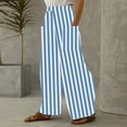 thumbnail image 4 of hotojiny Wide Leg Pants for Women Casual Baggy Striped Lightweight Trousers Lounge Beach Vacation Pants with Pockets, 4 of 5
