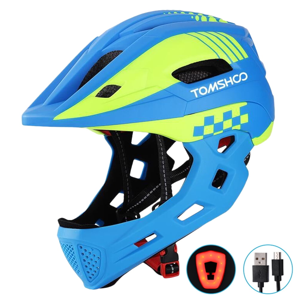 TOMSHOOH Kid Bike Full Face Helmet Children Safety Riding Skateboard Rollerblading Helmet Sports Head Guard with Taillight and Detachable Chin