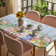 thumbnail image 3 of Easter Table Cloths for 4 Foot Rectangle Tables, Spring Eggs Rabbit Ear Flowers Wooden Grain Patio Waterproof Elastic Fitted Tablecloths, Washable Rectangular Table Cover for Camping, 3 of 8