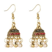 Tarinika Vainavi Antique Gold-Plated Indian Jhumka Earrings - Red