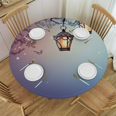 

Lantern Round Fitted Tablecloth Ancient Street in Violet Environment Print Elastic Edged