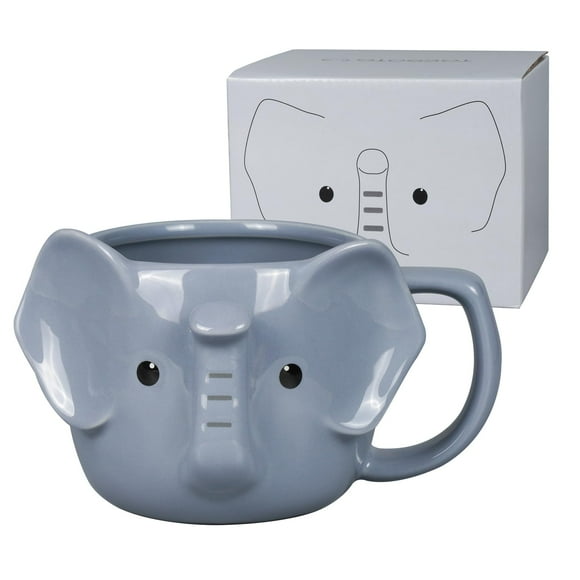Taza de cerámica con forma de elefante ToCooto, 414 ml, diseño 3D, color gris