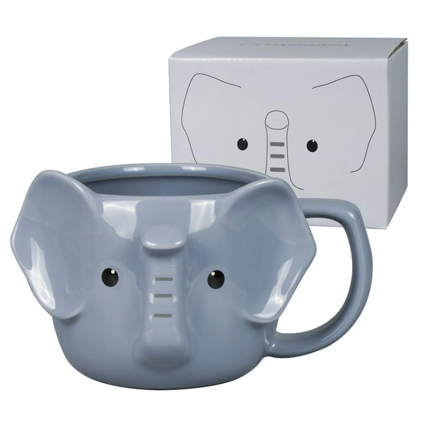 Taza de cerámica con forma de elefante ToCooto, 414 ml, diseño 3D, color gris