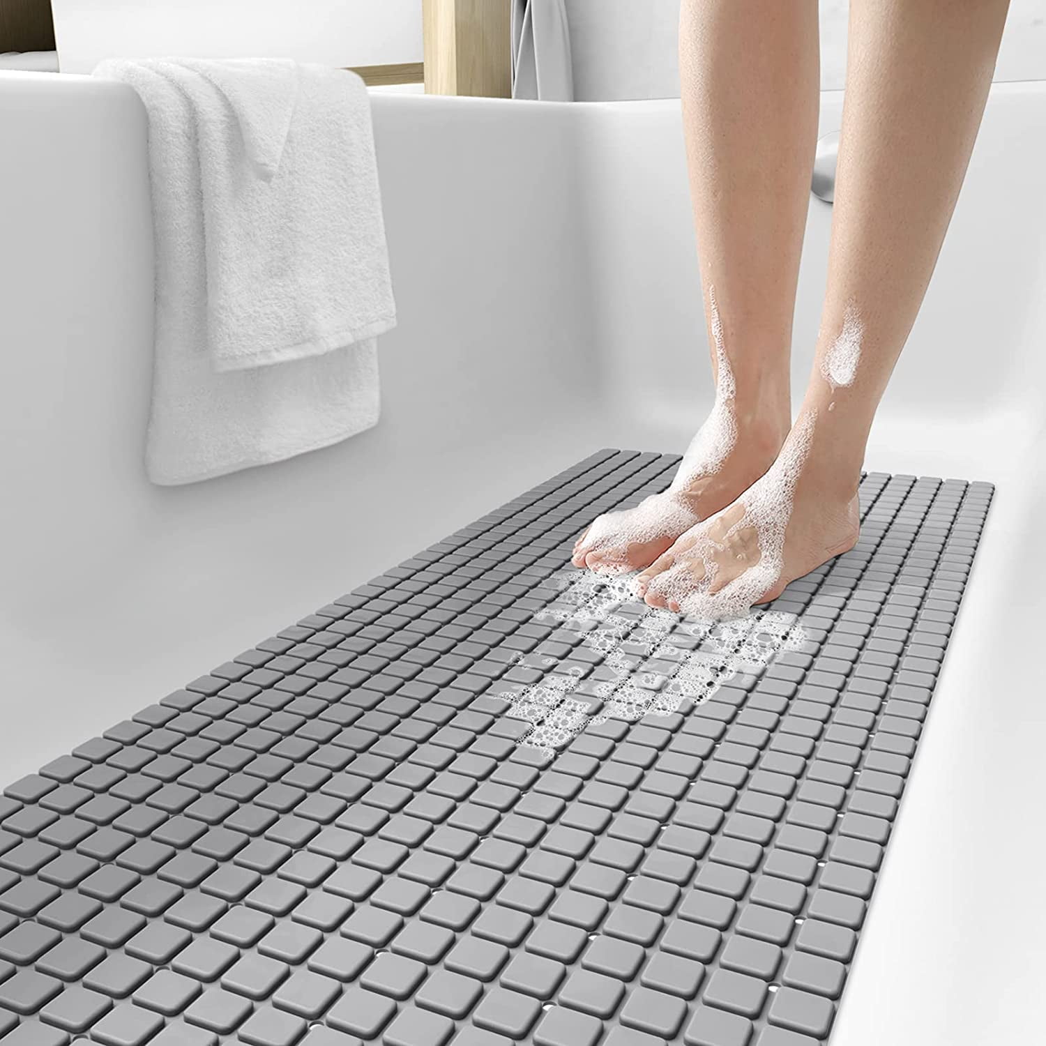 Non-Slip Bath Tub Mat Extra Long Safety Bathroom Shower Floor Mat Pad Clear/Blue 