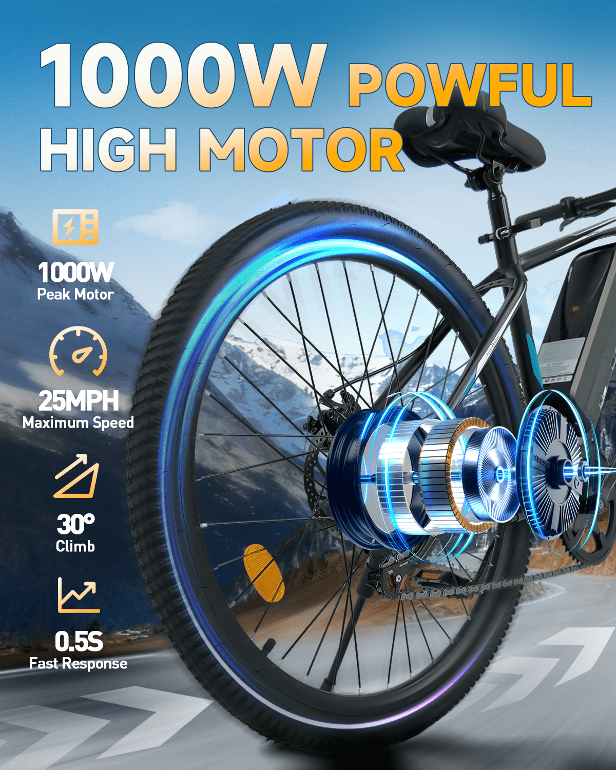 XKJ Electric Bike for Adults,26" Ebike,25MPH, 40+Miles(PAS),Commuting Electric Mountain Bicycle,720Wh Removable Battery,800W Gear Motor,7 Speed,Full Shock Absorber,Electric Bicycles for teens,UL2849