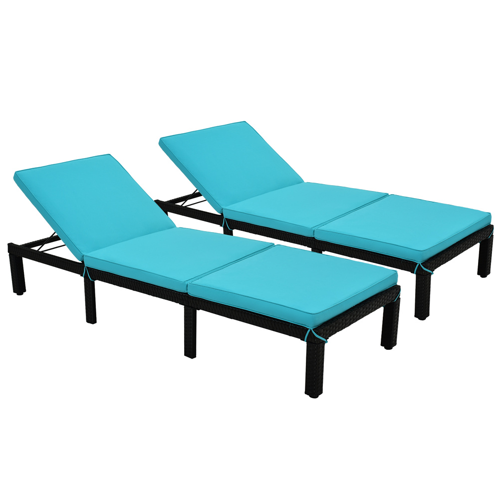 Outdoor Lounge Chairs, 2Pcs Patio Chaise Lounge Chairs Furniture Set with Blue Cushion and Adjustable Back, All-Weather Rattan Reclining Lounge Chair for Beach, Backyard, Porch, Garden, Pool, LLL1716 - image 3 of 10