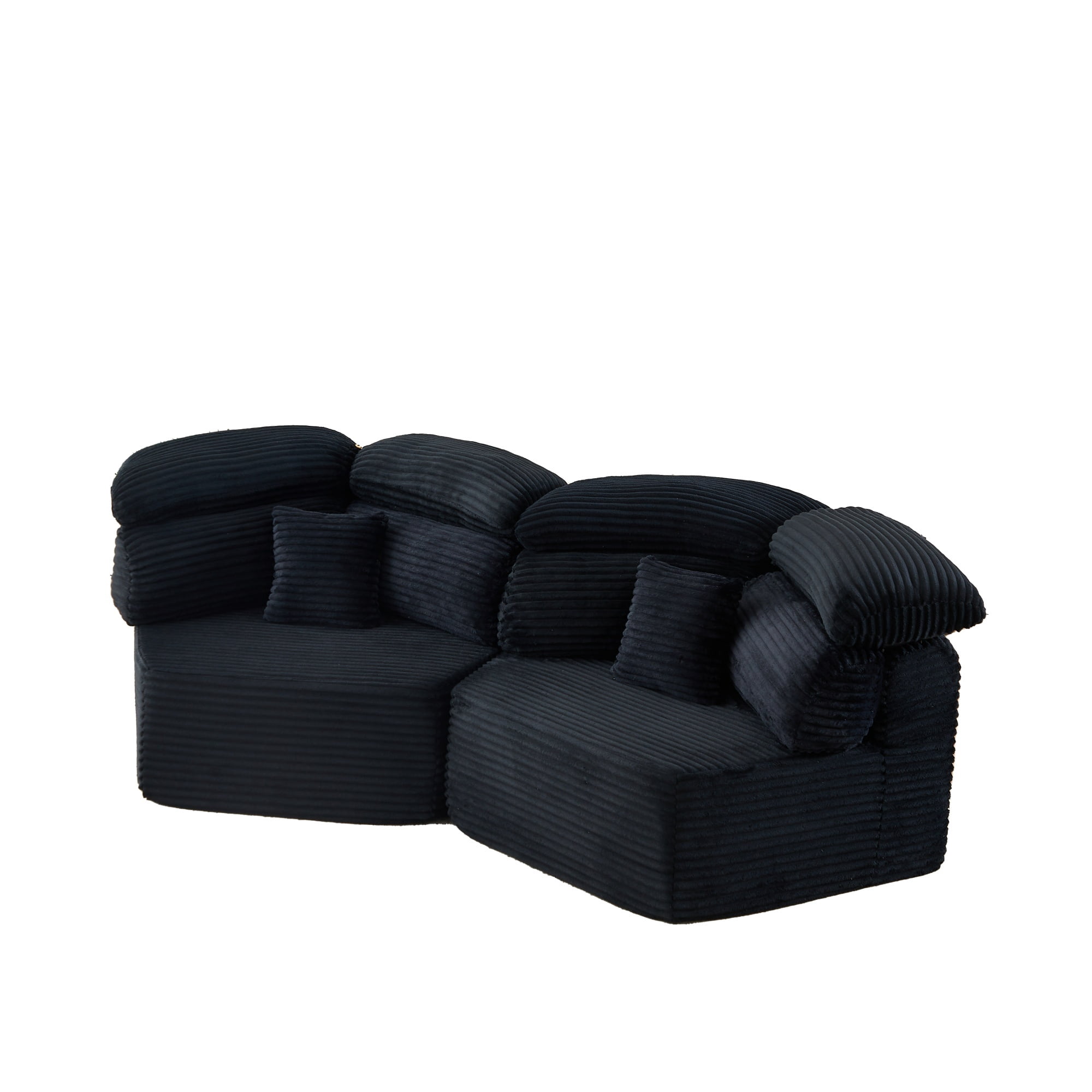 Compressed Boneless Floor Sofa, Modular Couch with Multi-Cushion Backrest, Upholstered Futon Loveseat, Accent Armchair Set of 2