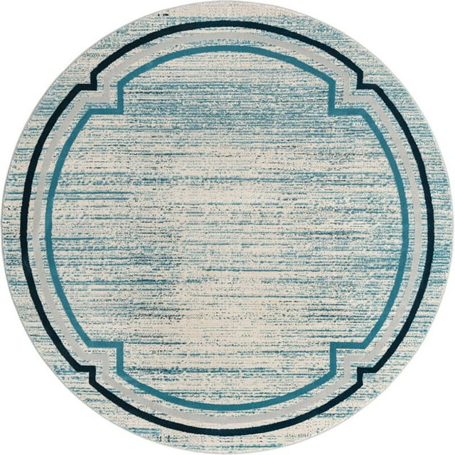 Unique Loom Oasis Haut-Bas Pile Bordure Rayures Tapis 7' x 7' Rond Bleu/gris