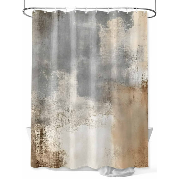 Brown Grey White Shower Curtain, Abstract Art Modern Oil Painting Waterproof Shower Curtain Set with 12 Hooks Lightweight Washable Fabric Shower Curtains for Bathroom 72x78 Inches