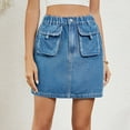 thumbnail image 4 of vigerkar Womens Denim Cargo Skirt Mini Low Waist Button Bodycon Y2K Skorts with Flap Pockets Skirts Blue, L, 4 of 9