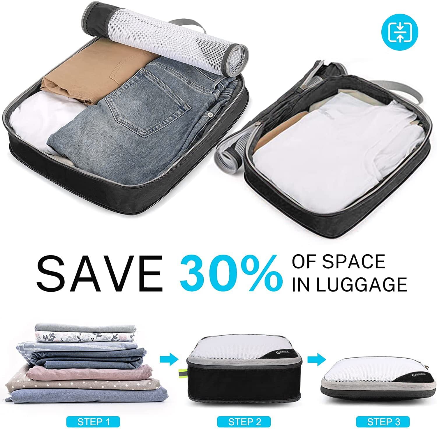 Gonex 4 Set Large Compression Packing Cubes for Luggage, Expandable Packing Cubes Organizer Bags Set for Travel
