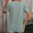 thumbnail image 4 of Olyvenn 2025 Summer New Women's Round Neck Jacquard Tops Irregular Hem Blouse Short Sleeve Buttons Casual T-shirt Army Green L, 4 of 5
