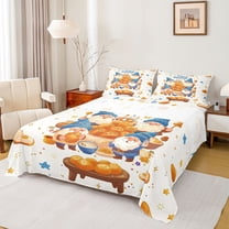 Feelyou Western Happy Hanukkah Twin Sheet Sets, Cartoon Funny Gnome Twin Fitted Sheet, Chanukah Holiday Flat Sheet, Luxury Bedroom Decor, 3 Pieces