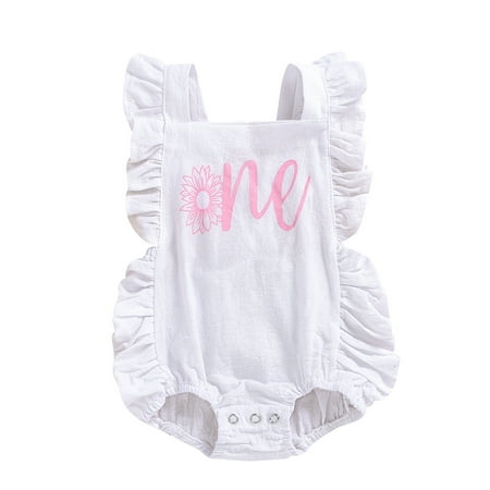 

QWERTYU Newborn Infant Baby Toddler Letter Print Flutter Sleeve Sleeveless Bodysuits for Girl Summer Cotton 0-24M 100