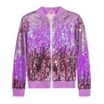 thumbnail image 2 of LNMQLPDBS Girls Shiny Sequin Bomber Jacket Full Zip Long Sleeve Casual Outerwear Sparkly Party Holiday Lightweight Jacket Fashion Kids Trendy Fall Winter Coat, 2 of 7