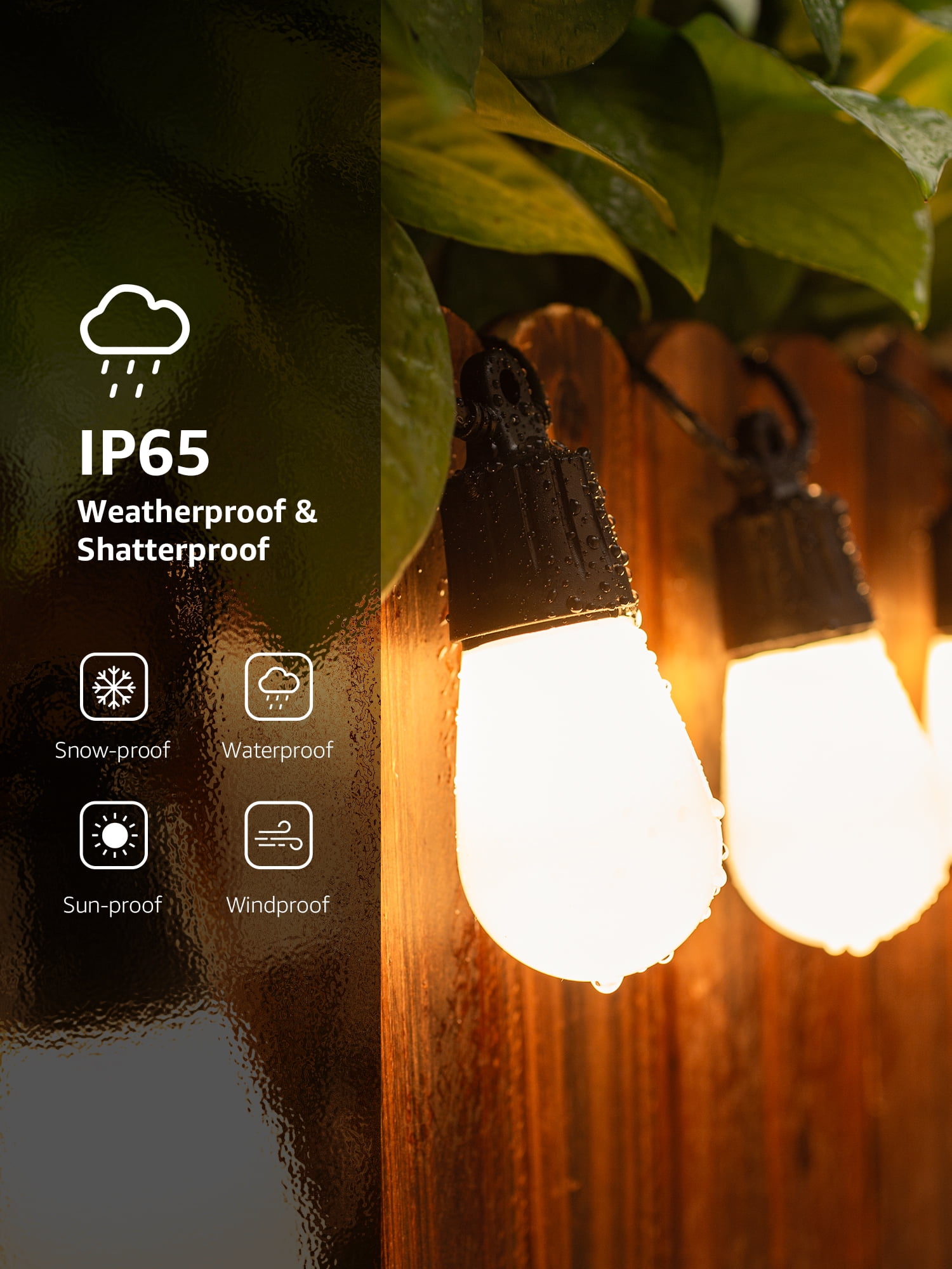 Lepro ZB1 AI Smart Outdoor String Lights ZB1, 54(42+12)ft RGB+IC Warm White 15 LED Bulbs, Alexa Google Enabled, LightBeats Music Sync, AI Generated Lighting LLM, 2.4 GHz WiFi/Bluetooth