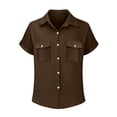 thumbnail image 3 of OGLCCG Womens Gauze Shirts Casual Short Sleeve Textured Collared Button Down Dress Shirts Lightweight Summer Work Blouse,XL,Coffee, 3 of 5