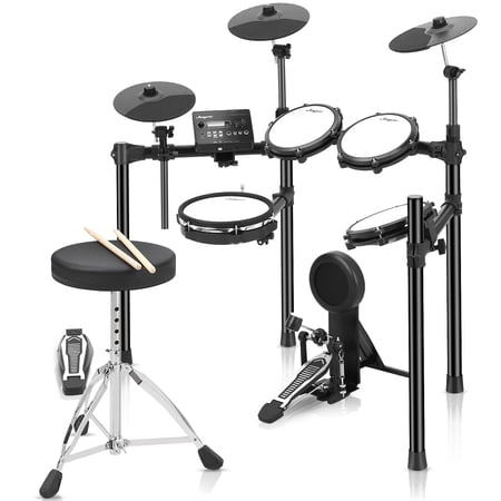 CazToi Professional 8 Piece Electric Drum Set with 5 Mesh Pads, 3 Cymbals and 2 Pedals On-Ear Headphones Included