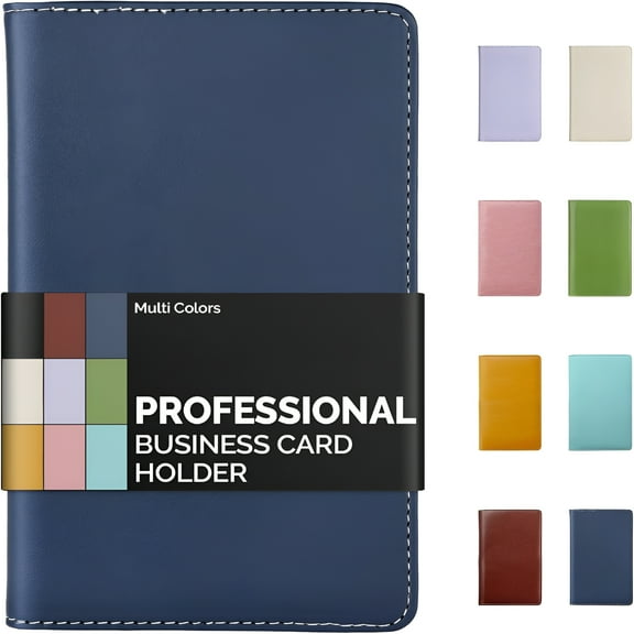 TELOLY Leather Professional Business Card Book Holder Organizer, 240 Card Capacity PU Name Card Credit Cards Booklet (Blue)