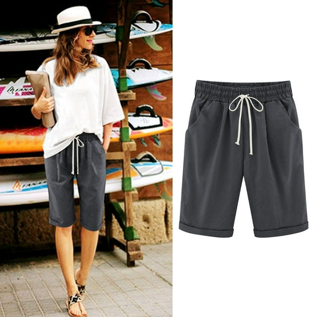 Gspmoly Shorts de Course pour Femmes, Shorts et Pantalons en Cinq Parties Unis à la Mode et au Tempérament pour Femmes, Shorts de Randonnée pour Femmes Offres Prime Gris Foncé TTTG