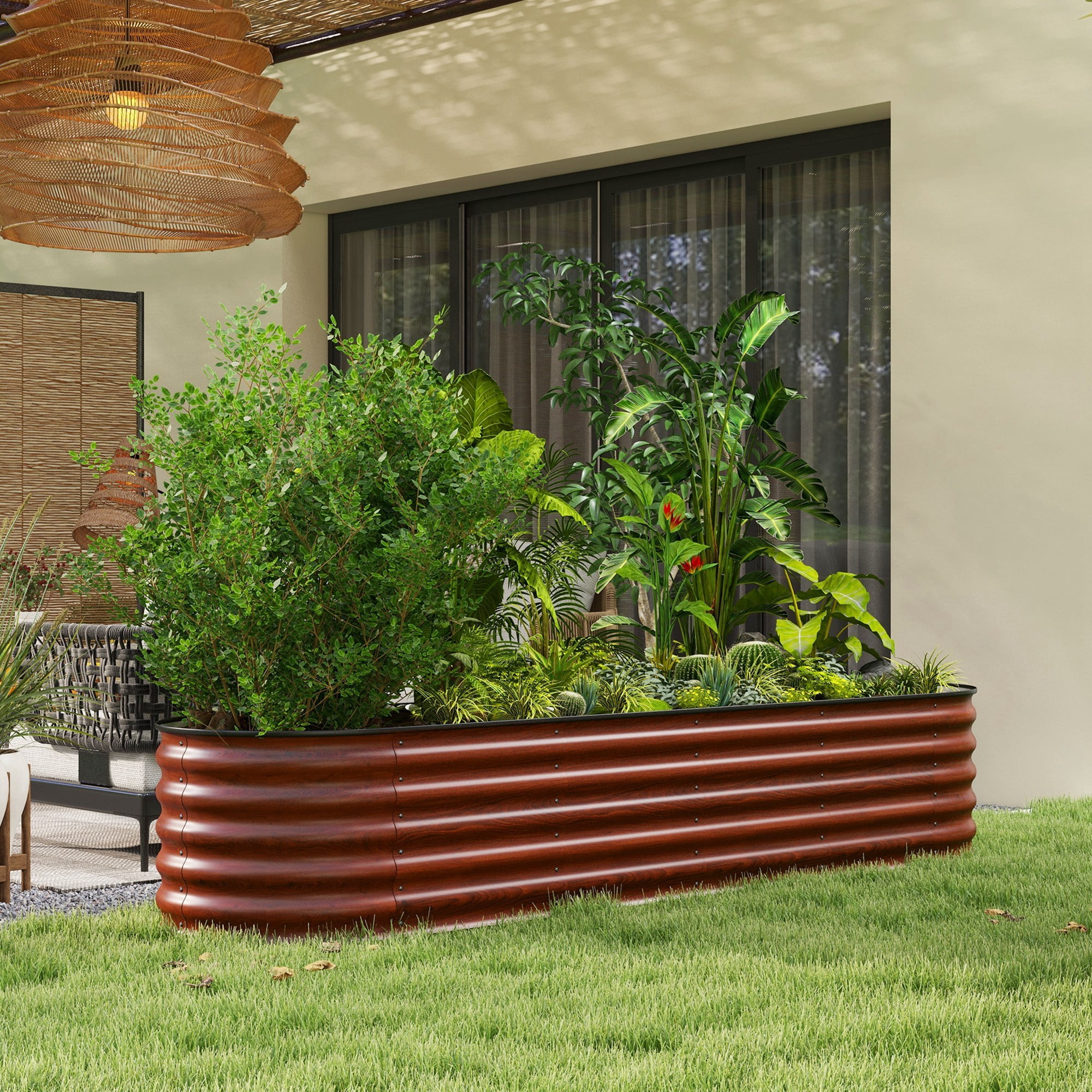 NOBOLEA 8' Galvanized Raised Garden Bed, Outdoor Metal Planter Box with Safety Edging, Modular DIY Elevated Planter Kit for Flowers Herbs Vegetables, Brown
