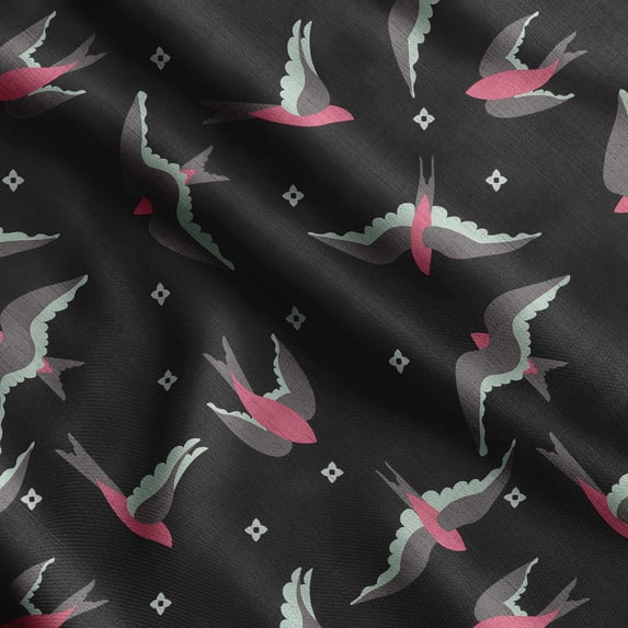 Soimoi Bird Print,Cotton Cambric Quilting Fabric Sold by The Yard- 42 Inch Wide Medium Weight Cotton Fabric SewingSupplies -Black