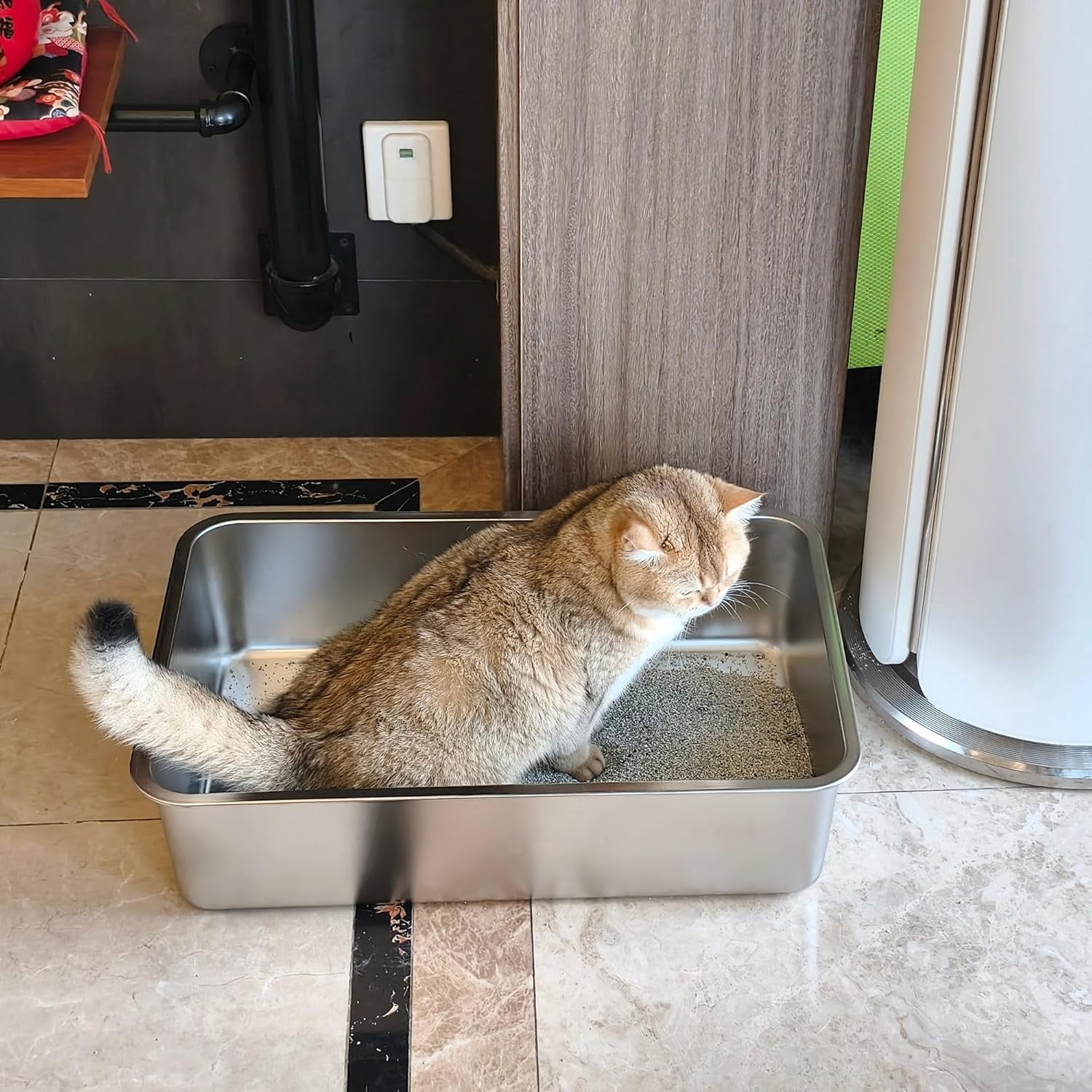 Stainless Steel Litter Box -3.9 in High Side,Metal Litter Box for Small Cat/Kitty/Rabbits 15.7"L x 11.8"W x 3.9"H，Stainless Steel Cat Litter Box-Metal Pan Toilet