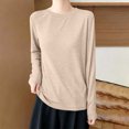 thumbnail image 2 of HongQid Women's Long Sleeve Tee Crew Neck Soft Curved Hem Thin Stretch Loose Casual Tops Layering Solid Shirts, 2 of 6