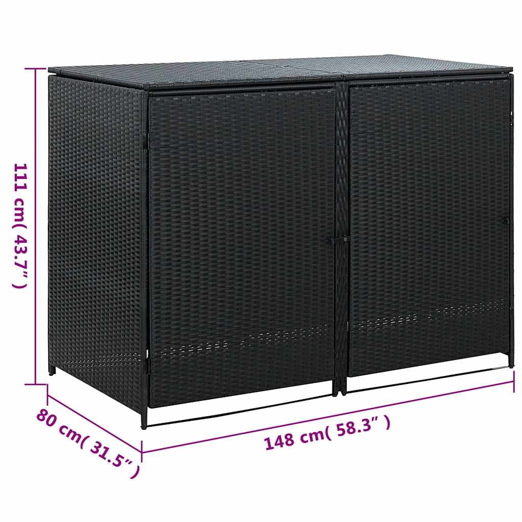 vidaXL Double Wheelie Bin Shed with Lid and Lockable Doors, Poly Rattan 31.5"x58.3"x43.7"