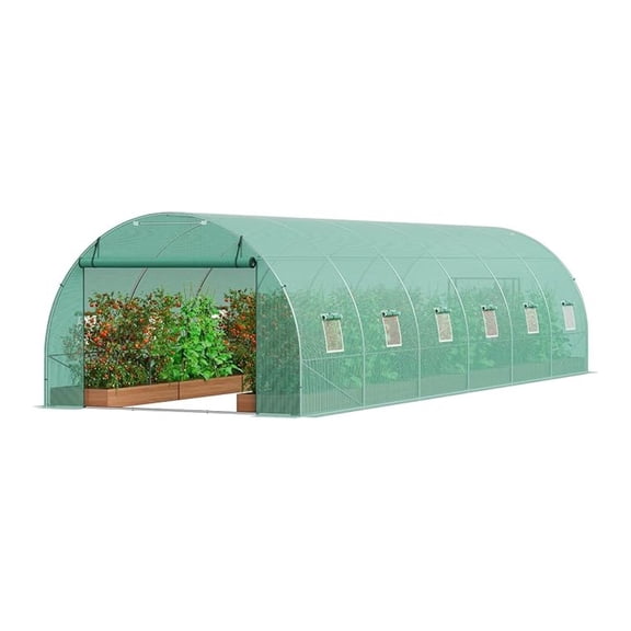 SONGMY Walk-in Tunnel Greenhouse, 29.2x9.7x6.5 ft Hoop House Greenhouse Tunnel, Plant Hot House with Galvanized Steel Frame, Green PE Cover, Roll-up Zipper Door and 12 Windows for Outdoor