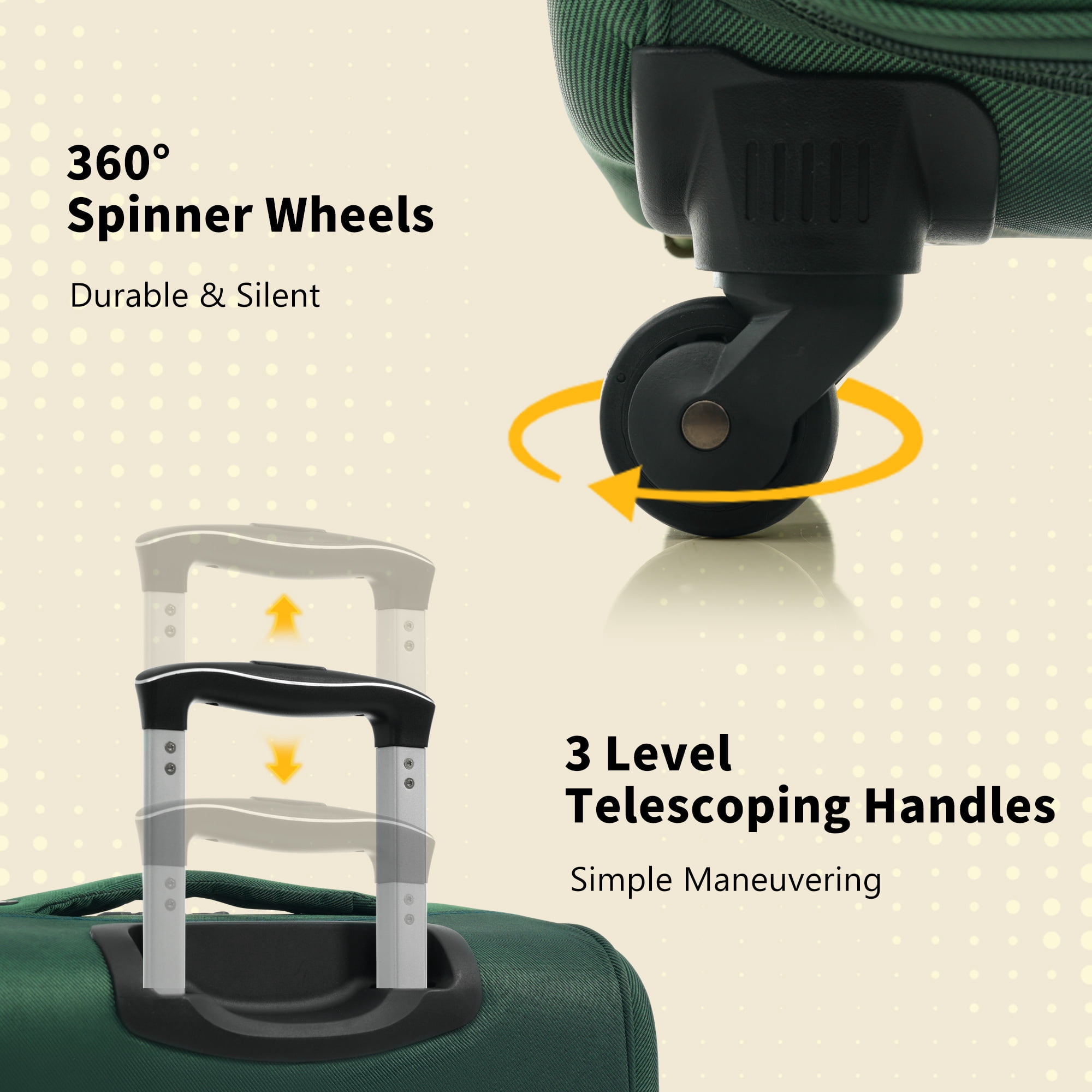 Euroco 4 Piece Softside Luggage Set, Expandable Suitcase Set with TSA Lock and Spinner Wheels, Lightweight Durable Suitcase for Men Women Travel(18"/22"/26"/30") ,Dark Green