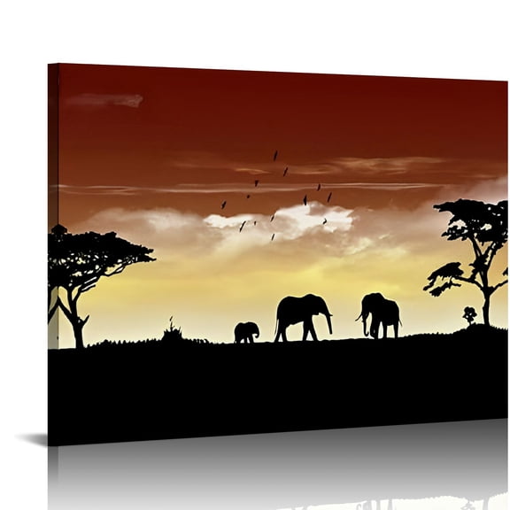 ONETECH  African Grassland Scenery Poster At Sunset Canvas Wall Art Print Modern Office Living Room Bedroom Bathroom Background Wall Home Decor  20x16in
