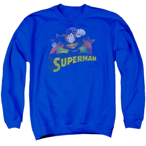 JLA Justice League Superman Rough Distress Adult Crewneck Sweatshirt Royal Blue