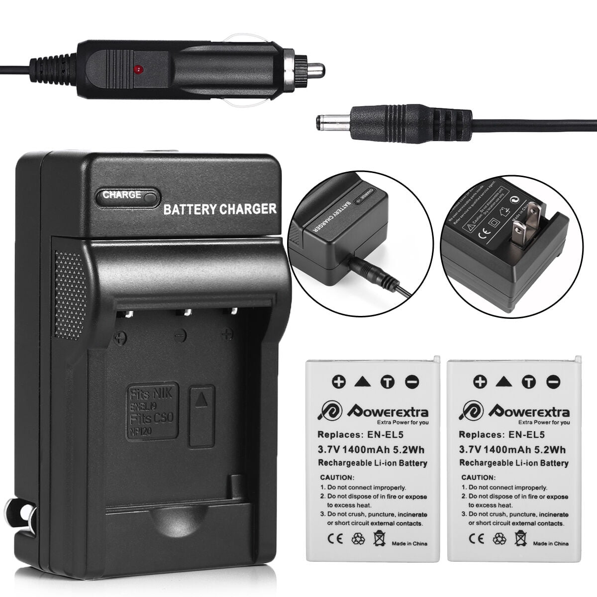 2 Pack ENEL5 Battery + Charger for Nikon Coolpix P500 P510 P520 P530