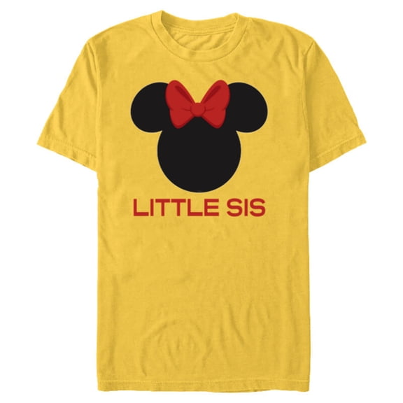 Disney Minnie Mouse Red Bow Icon Little Sis Sister Family- Short Sleeve Blended T-Shirt for Adults - Customized-Yellow