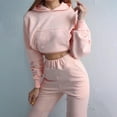 thumbnail image 3 of BLOCLOALO 2 Piece Lounge Set Long Sleeve Pullover Hoodie Sweatshirts Casual Solid Color Short Hoodie Trousers Sports Suit Sweatpants and Sweatshirt Set Plus Size Workout Sets Trendy Lounge Sets Pink L, 3 of 9