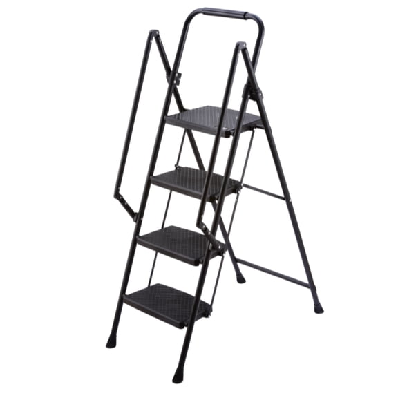 Alvantor 4 Step Ladder with Handrails, Portable Steel Folding Stool with Wide Anti-Slip Pedal Black