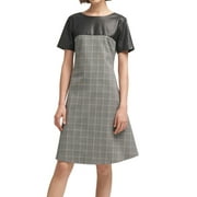 DKNY Women's Dress Gray A-Line Faux Leather Plaid Black 12