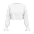 thumbnail image 5 of Lutiedan Cropped Sweatshirt for Women Ruffle Long Sleeve Crew Neck Shirts Casual Baggy Solid Pullover Tops, 5 of 7