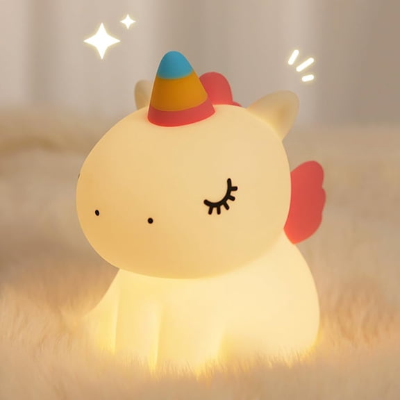 MYKOMI LED Rechargeable Unicorn Night Light for Bedroom Decor - Dimmable Nursery Silicone Lamp, Cute Kawaii Nightlight for Room Home Decor