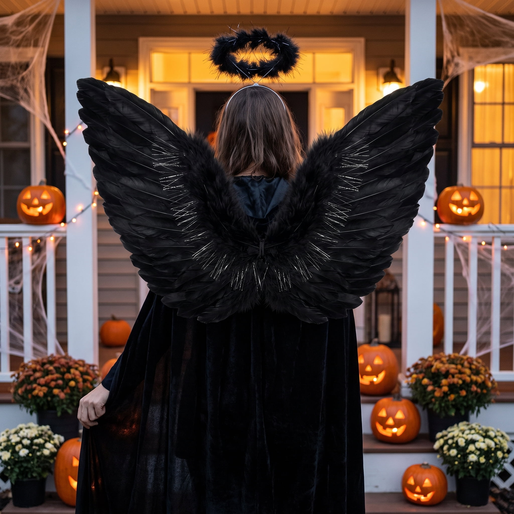Angel Wings and Halo Costume Accessory for Adults, Black, 2 Pieces, Halloween by Way To Celebrate
