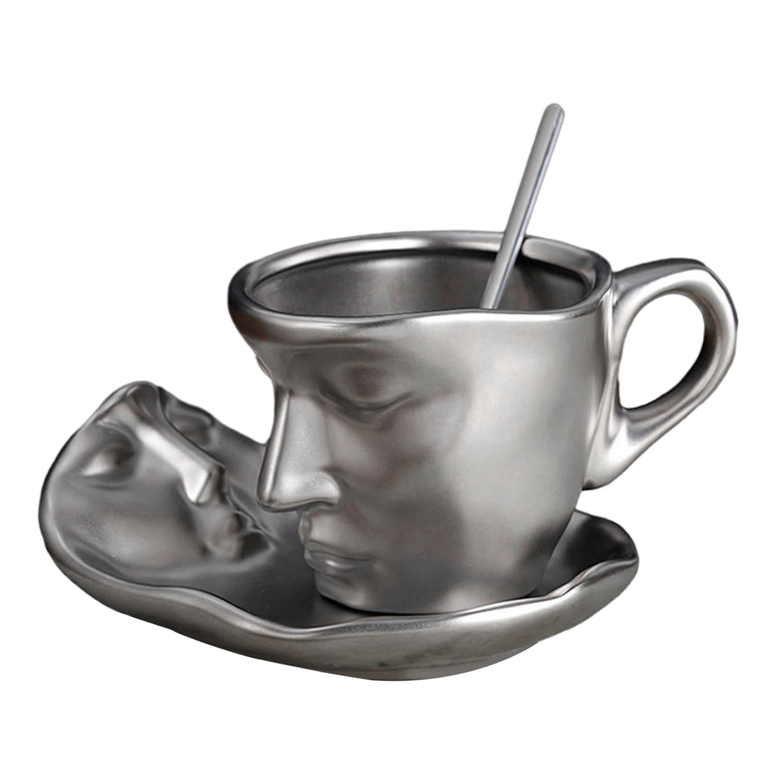 Fiocias Ceramic Coffee Cup with Saucer and Spoon 3D Human Face Mug Espresso Mug for Home