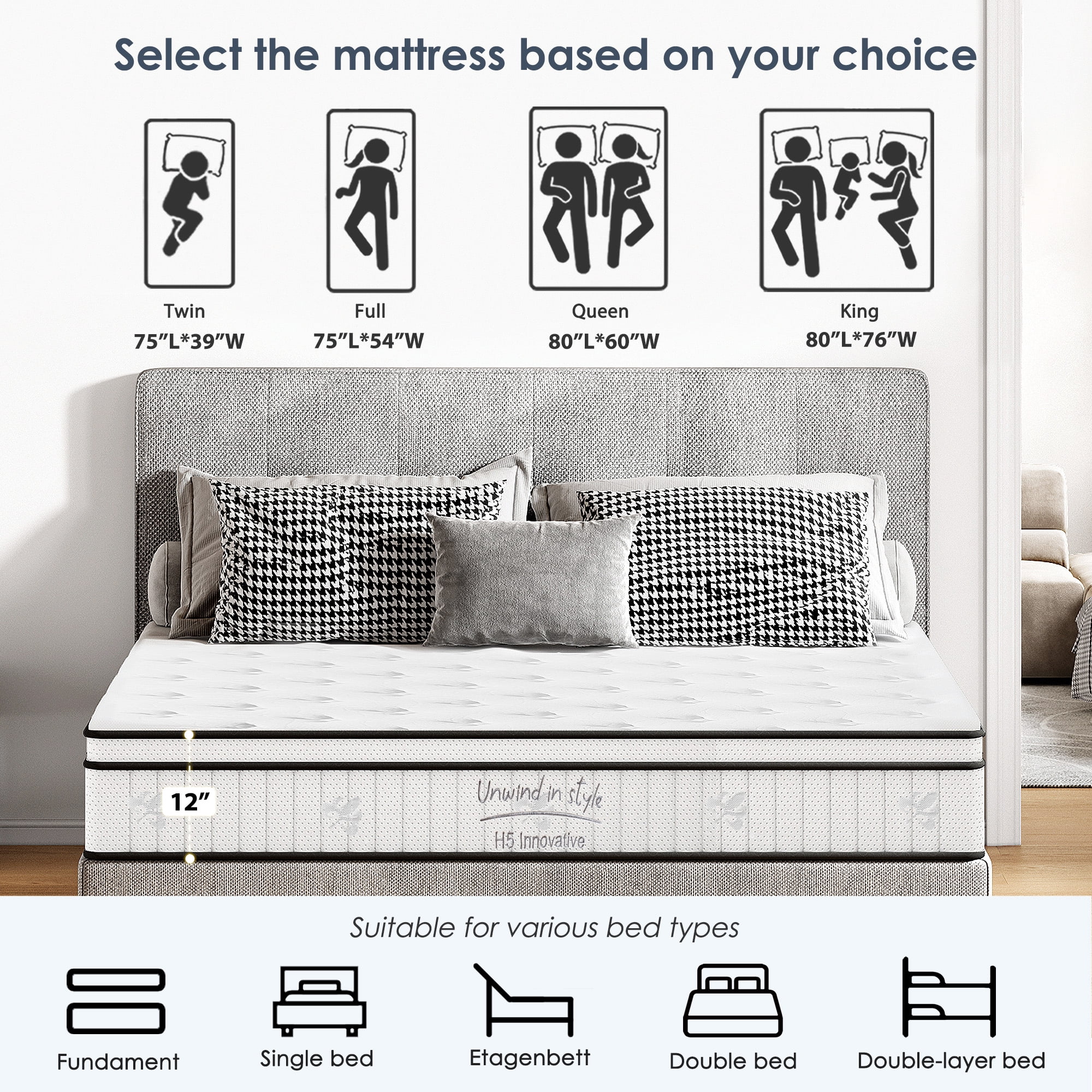 Queen Mattress, Holaki 12 Inch Queen Size Hybrid Memory Foam Mattress in a Box, Individually Wrapped Pocket Springs Mattress, Medium Firm Mattress for Pressure Relief, Strong Edge Support