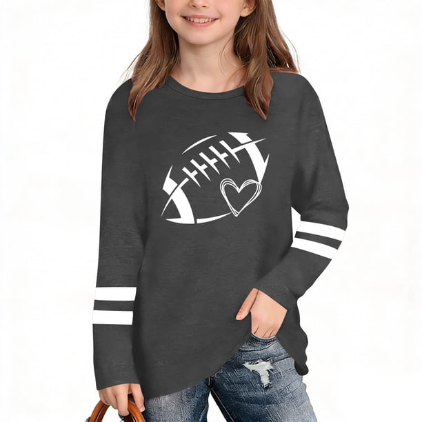 Blusas y camisas de manga larga con cuello redondo Camiseta estampada de manga larga para niños Cuello redondo Manga larga Casual Versátil Top de poliéster para niñas