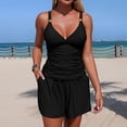 thumbnail image 4 of VISALY Womens Tankini Swimsuits 2 Piece Ruched Tankini Bathing Suits Tummy Control Bathing Suit with Pocket Boyshorts Push Up Bathing Suits V Neck Swimsuits 2026 Beach Swimwear Black M, 4 of 8