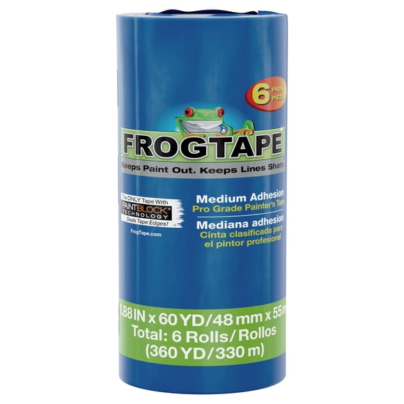 FrogTape ProGrade Blue Painters Tape with PAINTBLOCK, 2 Inch Wide (1.88 in. x 60 Yds), Medium Adhesion, Blue, 6 Rolls (243028)